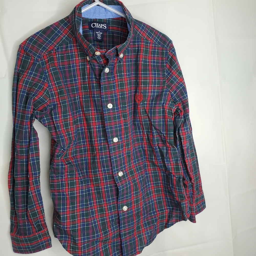 Plaid Boy's Chaps Button Down Collar Dress Shirt